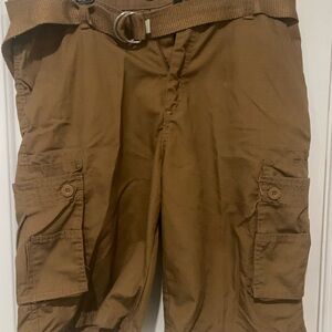 Brown Blue Gear Cargo Shorts with Belt